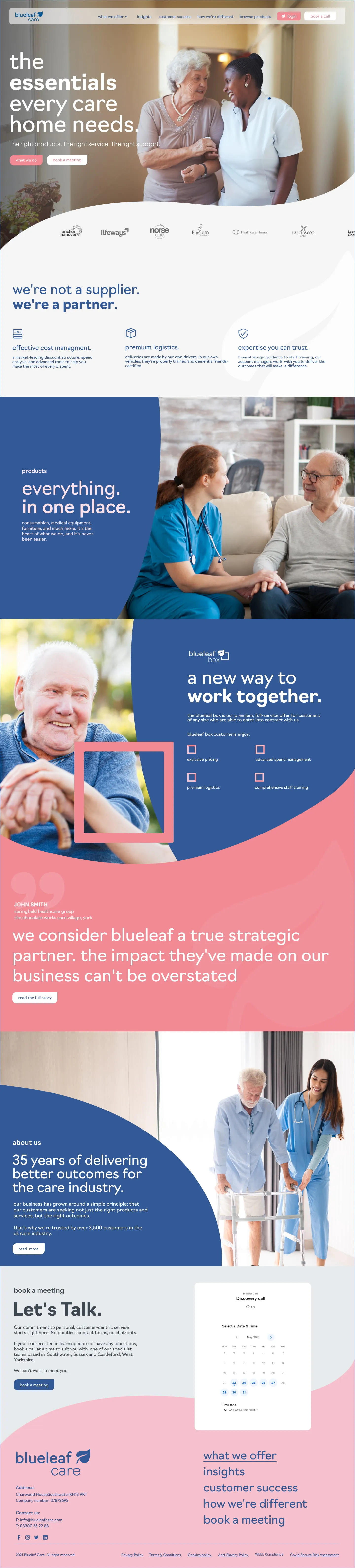 Full-page view of Blueleaf Care: Expert Care Home Suppliers & Partners